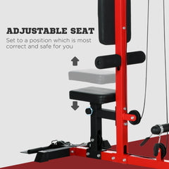 Pull Up Station with Adjustable Seat, Power Tower for Chin up and Lat Pulldown Exercises, Multi-Function Fitness Equipment with Flip-Up Footplate, for Home Gym, Red