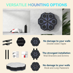 PURE Music Boxing Machine, Smart Bluetooth Boxing Machine Wall Mounted with 9 Speeds & Modes, LED Lights, Punching Pad for Adults, Black