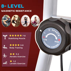 PURE Folding Exercise Bike, Fitness Bicycle Indoor Trainer, 8-Level Magnetic Resistance Adjustable, with LCD Monitor, Pulse Sensor, Red
