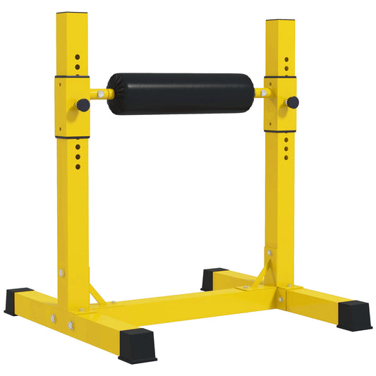 PURE Bulgarian Split Squat Stand, 12-Level Adjustable Single Leg Squat Machine with Foam Roller and Anti-Slip Pads for Lower Body Strength Training, Yellow