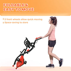 PURE 2-in-1 Folding Exercise Bike with 8-Level Magnetic Resistance, Arm Resistance Band, Pulse Sensor, Red