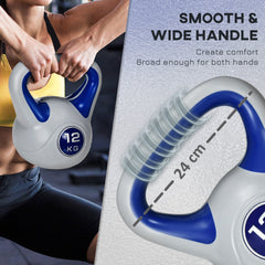 PURE Kettlebell, 12kg Kettle Bells with Handle for Home Gym Weight Lifting and Strength Training, Dark Blue and Grey