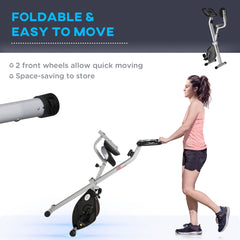 PURE Folding Exercise Bike, Fitness Bicycle Indoor Trainer, 8-Level Magnetic Resistance Adjustable, with LCD Monitor, Pulse Sensor, Grey
