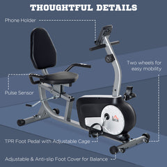 PURE Exercise Bike with LCD Display, Stationary Bike with Quiet 8-Level Magnetic Resistance, Adjustable Seat and Backrest, Indoor Cycling Exercise Equipment for Home Gym Fitness Workout Training