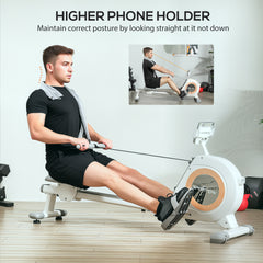 PURE Rowing Machine, 16-Level Magnetic Rower Machine with LCD Monitor and Phone Holder, White