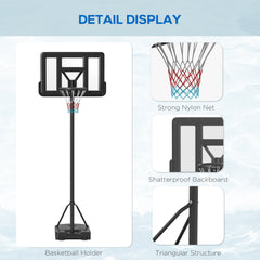 PURE Height Adjustable Basketball Stand Net Set System, Freestanding Basketball Hoop and Stand w/ Wheels, 200-305cm - Black