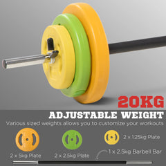PURE 20kg Adjustable Barbell Weights Set with Barbell Jack, Adjustable Weights Set with Non-slip Handle and Fixing Clip, for Home Gym Strength Training