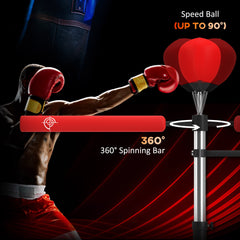 PURE 4-in-1 Boxing Punching Bag, Freestanding with 2 Speed Bals, 360° Reflex Bar, 160-230cm Adjustable Height, Red