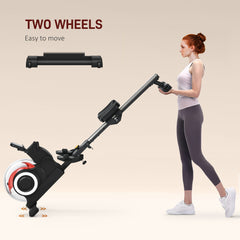PURE Foldable Rowing Machine, Water Rower with Wheels, LCD Monitor and Tablet Holder for Cardio Training, Black