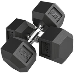 PURE 2x15KG Rubber Hex Dumbbell Portable Hand Weights Dumbbell Home Gym