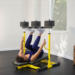PURE Vertical Leg Press Machine with Adjustable Leg, Back and Head Positions, 2" Olympic Plate Compatible, Yellow