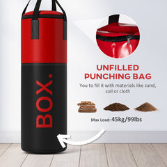PURE Unfilled Punching Bag Set with Boxing Bag Bracket, Boxing Gloves, Hand Wraps and 360° Swivel Hook
