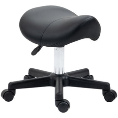 PURE Saddle Stool, PU Leather Adjustable Rolling Salon Chair with Steel Frame for Massage, Spa, Beauty and Tattoo, Black