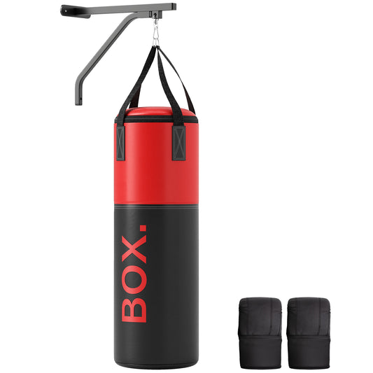 PURE Unfilled Punching Bag Set with Boxing Bag Bracket, Boxing Gloves, Hand Wraps and 360° Swivel Hook