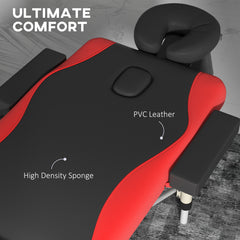 PURE Foldable Massage Bed Portable Table, 3-Section Aluminium Foldable Beauty Couch, Professional Salon Spa Table with Headrest Support and Carry Bag, 60 cm Width, Black and Red