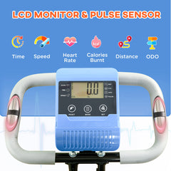 PURE 2-in-1 Folding Exercise Bike with 8-Level Magnetic Resistance, Arm Resistance Band, Pulse Sensor, Blue