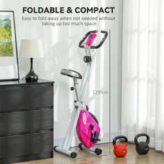 PURE Folding and Quiet Exercise Bike with 8-Level Magnetic Resistance and Heart Rate Sensor, for Home Gym, Pink and White
