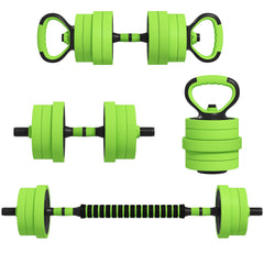 PURE 20kg Four-In-One Adjustable Weight Dumbbells Set, Barbell, Kettlebell, Push Up Stand - Green