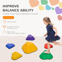PURE 6-Piece Heart-Shaped Kids Balance Stepping Stones and Motor Skills, Multicoloured