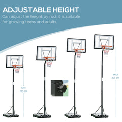 PURE Portable 10ft Basketball Backboard Hoop Set Professional Outdoor Freestanding Basketball Stand with Wheels for Adults and Children, Adjustable High 2.55M-3.05M