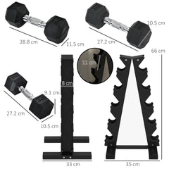 PURE 5-Tier Dumbbell Rack with 6 Hexagonal Rubber Dumbbells (2x4kg, 2x5kg, 2x6kg), Dumbbell Storage Stand Holder with Weights Sets for Home Gym Fitness, Black