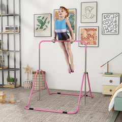 PURE Kids Gymnastic Bar, with Adjustable Height, Foldable Horizontal Bars - Pink