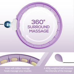 PURE Smart Weighted Hula Hoop, Massage Hula Ring w/ 16 Detachable Knots, 360° Auto-Rotating Ball, Digital Counter, Purple