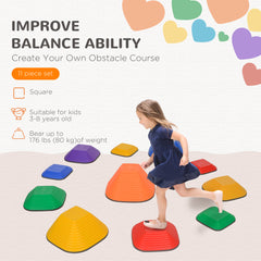 PURE Balance Stepping Stones for Kids, 11-Piece Non-Slip Stackable River Stones, Obstacle Courses for Balance and Motor Skill