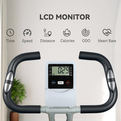 PURE Five-in-one Foldable Exercise Bike, Stationary Bike with Arm Workout Bands, LDC Monitor, Phone Holder, White