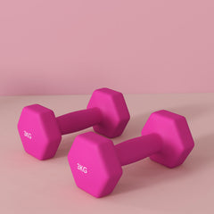 PURE 2 x 3kg Hexagonal Dumbbells Weights Set with Non-Slip Grip for Home Gym Workout, Pink
