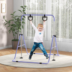 PURE Adjustable Height, Foldable Kids Gymnastics Bar w/ Non-slip Rubber Floor Rings, for 3+ Years, Purple