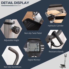 PURE Adjustable Twist Stepper Fitness Step Machine, LCD Screen, Height-Adjust Handlebars, Home Gym, Silver and Black