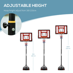 PURE Portable Basketball Hoop Stand 160-210cm Adjustable Height Sturdy Rim Hoop w/ Large Wheels Stable Base & Net Free Standing