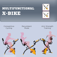 PURE 2-in-1 Folding Exercise Bike with 8-Level Magnetic Resistance, Arm Resistance Band, Pulse Sensor, Yellow