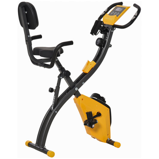 PURE 2-in-1 Folding Exercise Bike with 8-Level Magnetic Resistance, Arm Resistance Band, Pulse Sensor, Yellow