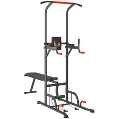 PURE Multifunction Power Tower Home Workout Dip Station w/ Sit-up Bench Push-up Bars and Tension Ropes Fitness Equipment Office Gym Training
