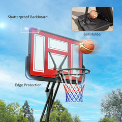 PURE 245-305cm Adjustable Basketball Hoop and Stand, with Wheels, Red