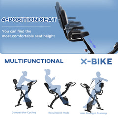 PURE 2-in-1 Folding Exercise Bike with 8-Level Magnetic Resistance, Arm Resistance Band, Pulse Sensor, Black