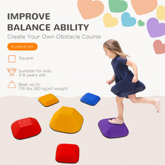 PURE Balance Stepping Stones for Kids, 6-Piece Non-Slip Stackable River Stones, Obstacle Courses for Balance and Motor Skill