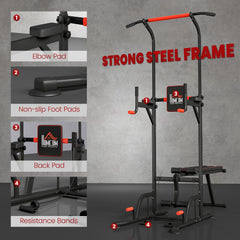 PURE Multifunction Power Tower Home Workout Dip Station w/ Sit-up Bench Push-up Bars and Tension Ropes Fitness Equipment Office Gym Training
