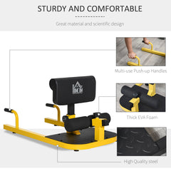 PURE Squat Machine with Push Up Stand, Padded Hip Thrust Bench with Adjustable Cushion for Home Gym Work Out, Yellow