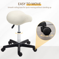 PURE Saddle Stool, PU Leather Adjustable Rolling Salon Chair with Steel Frame for Massage, Spa, Beauty and Tattoo, White
