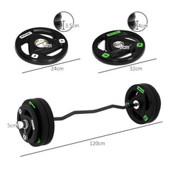 PURE Curl Bar with 30kg Weight Plates, Barbell Bar for 5cm Weight Plates, Home Gym Weight Lifting Bar, 120cm, 58kg