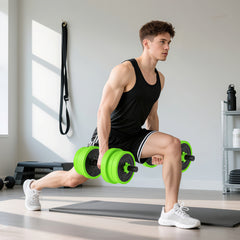 PURE 20kg Four-In-One Adjustable Weight Dumbbells Set, Barbell, Kettlebell, Push Up Stand - Green