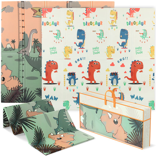 PURE Baby Play Mat, Double Sideded Foldable Kids Crawling Mat, Reversible & Waterproof, Dinosaur