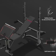 PURE Multi-Exercise Adjustable Weight Bench with Bench Press Rack