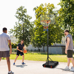 PURE Height Adjustable Basketball Hoop and Stand with Firm Backboard and Weighted Base, Portable Wheels, Yellow