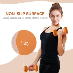 PURE 2 x 1.5kg Hexagonal Dumbbells Weights Set with Non-Slip Grip for Home Gym Workout, Orange