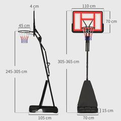 PURE 245-305cm Adjustable Basketball Hoop and Stand, with Wheels, Red