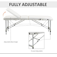 PURE Foldable Massage Bed Portable Table, 3-Section Aluminium Foldable Beauty Couch, Professional Salon Spa Table with Headrest Support and Carry Bag, 81 cm Width, White